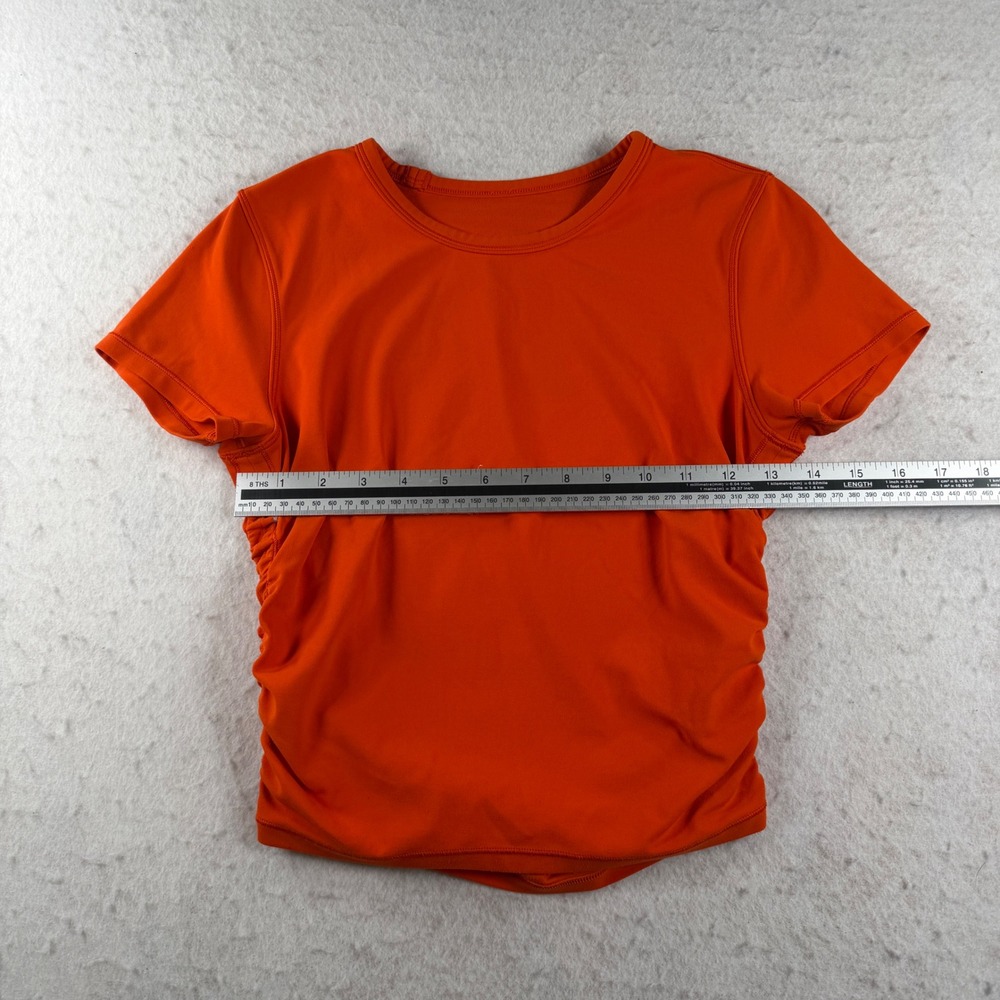 Lululemon All It Takes Short Sleeve Shirt Orange Ruched Side Size 2